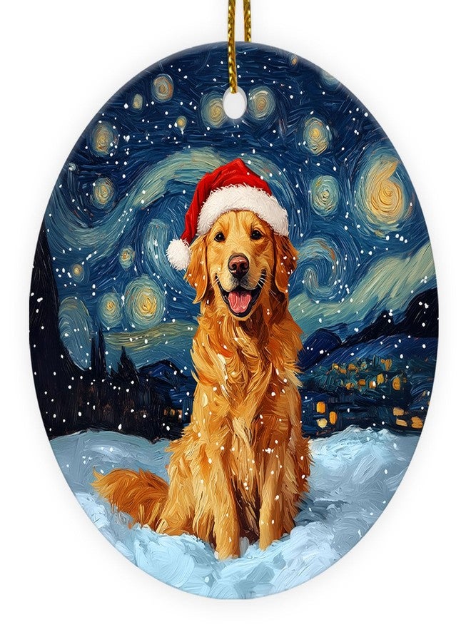 GENANY Golden Retriever Christmas Ornament, Starry Night Hanging Ornaments 2025, Glossy Printed Ceramic Keepsake,Christmas for Women Men Pet Lover, Dog Tree Decorations - Image 1